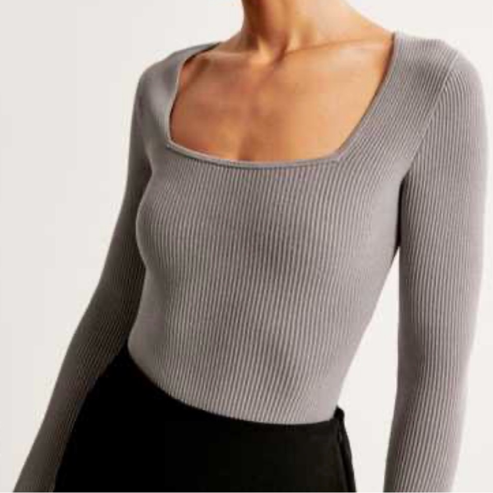NWT Abercrombie & Fitch grey Ottoman ribbed long sleeve Bodysuit size small